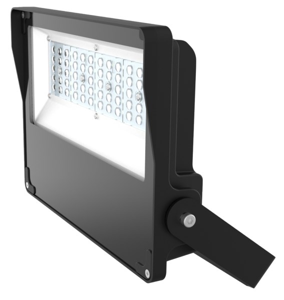 Das 50 W Kerbl LED-Flutlicht mit schwarzem Gehäuse aus der leicht schrägen Ansicht