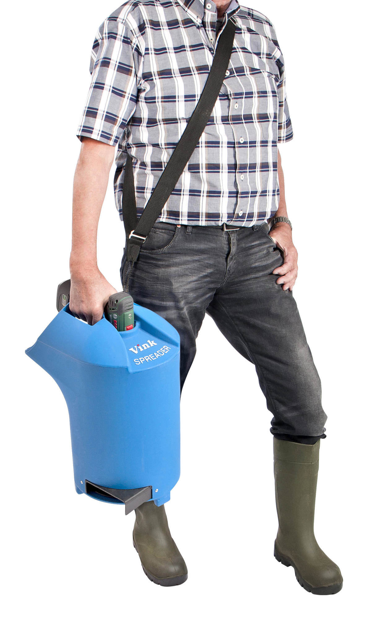 Blauer Vink Pulver-Einstreuer in Hand einer Person