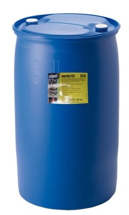 Blaues 200 kg Fass  Calgonit Sterizid F37 mit gelbem Etikett