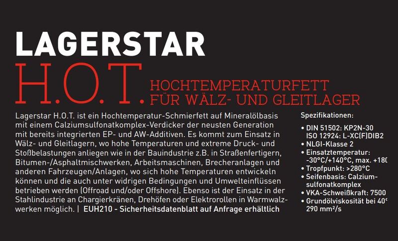 Schwarzes Produktetiket des Hochtemperaturfetts Lagerstar H.O.T.