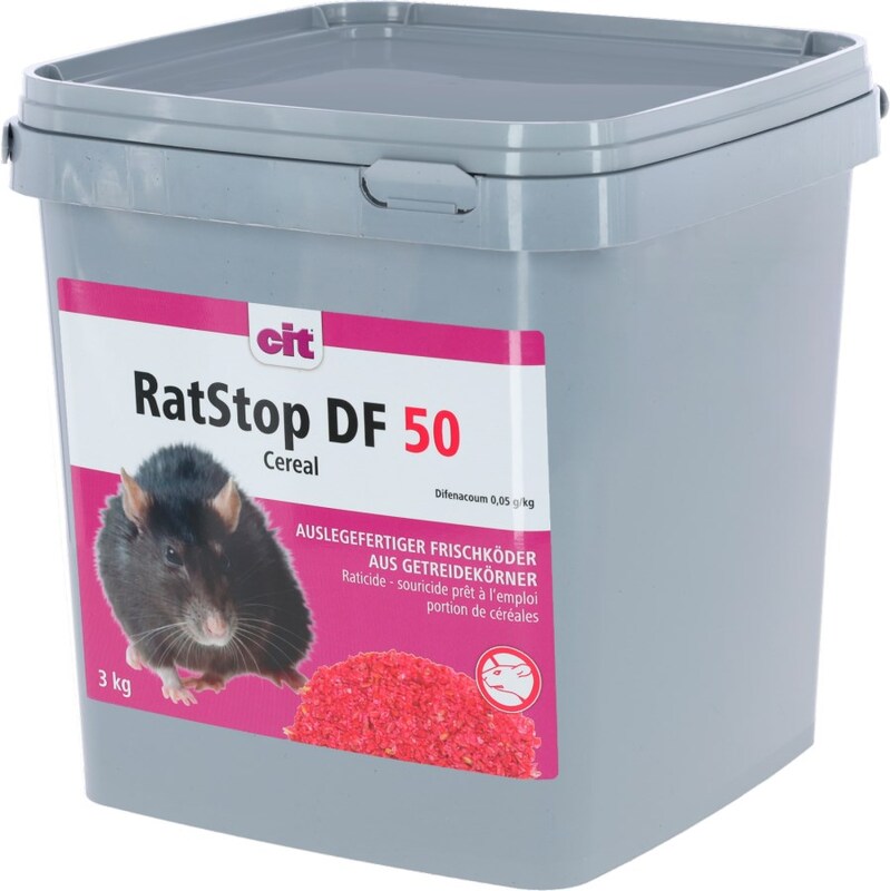 Grauer 3 kg Eimer Rattenköder Ratstop DF 50 Cereal