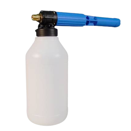 Schaumlanze mit weißem Behälter und blauer Düse