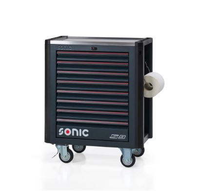 Schwarzer Sonic Werkstattwagen auf Rollen