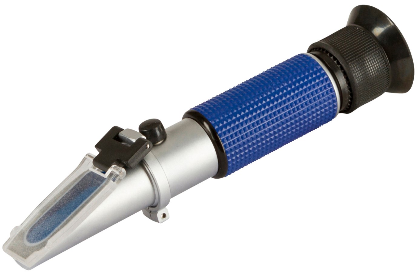 Silberner Refraktometer mit schwarz blauem Griff