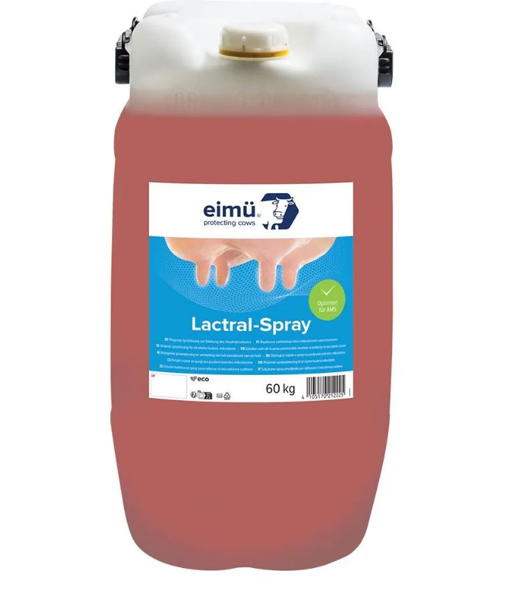 60 kg Kanister mit rötlichem Lactral-Spray von eimü
